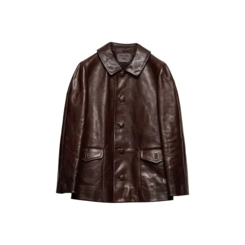 PRADA SS25 Leather Jacket Men's Red Brown