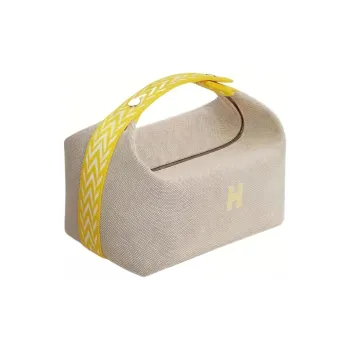 HERMES Bride a Brac Fabric Storage Bags Toiletry Bags Small Size Unisex Lemon