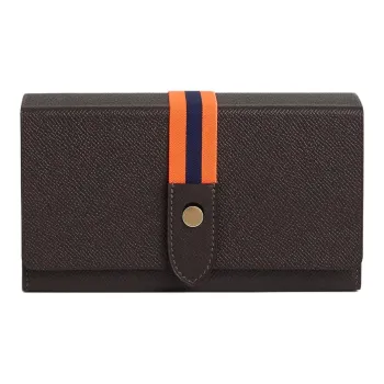 HERMES Calfskin With Crocodile Leather Clutch Regular Women's Black