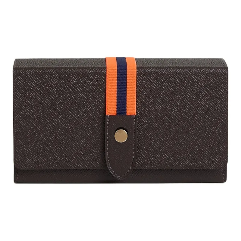 HERMES Calfskin With Crocodile Leather Clutch Regular Women's Black-0