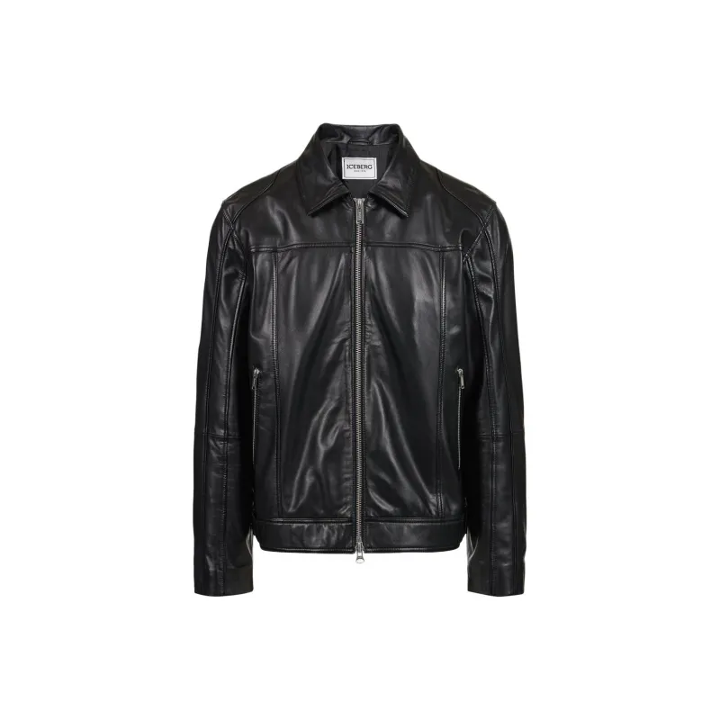 Iceberg Leather Jacket Men's Black-0