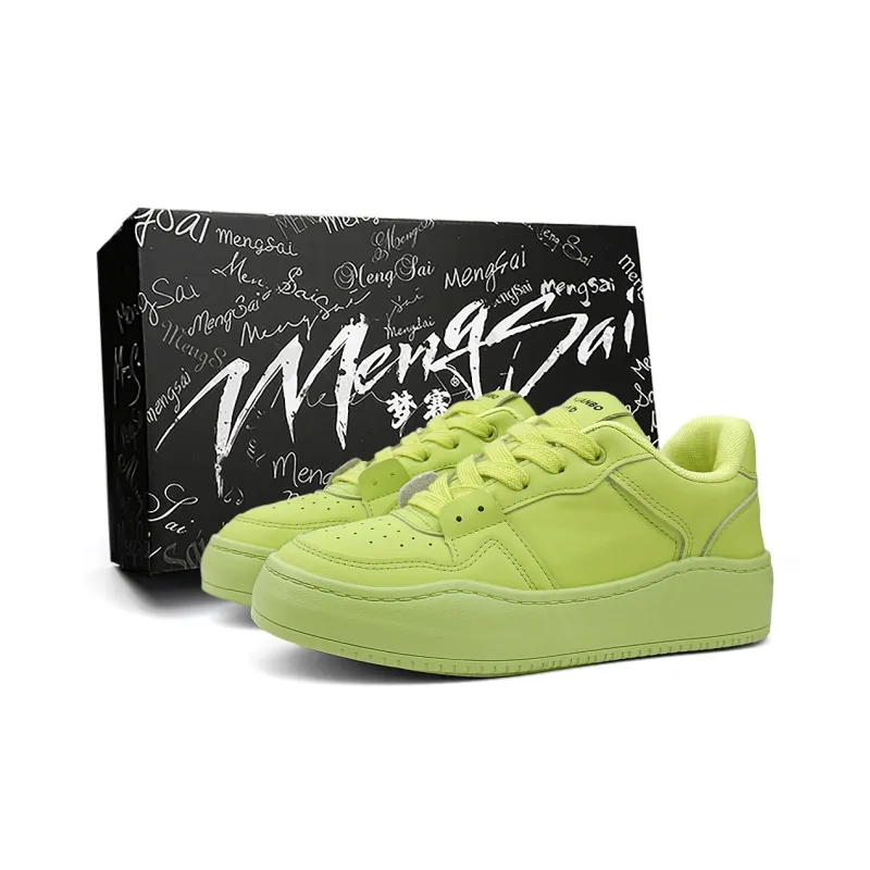 Mengsai Wear-resistant And Lightweight Low-Top Skateboard Shoes Women's Neon Green-0