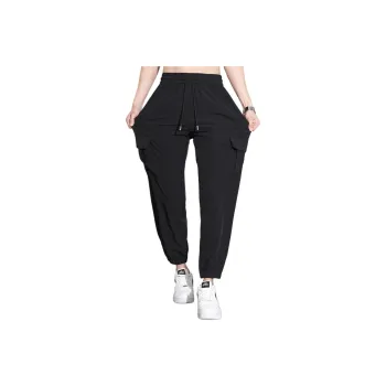 Jean West Sports Fashion Versatile Everyday Commute Solid Color Elastic Cuff Drawstring Summer Men's Black