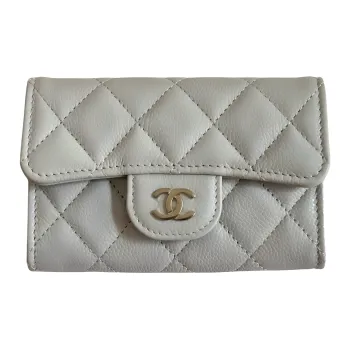 CHANEL Calfskin Card Clip Card Holder Women's Light Lime Gray