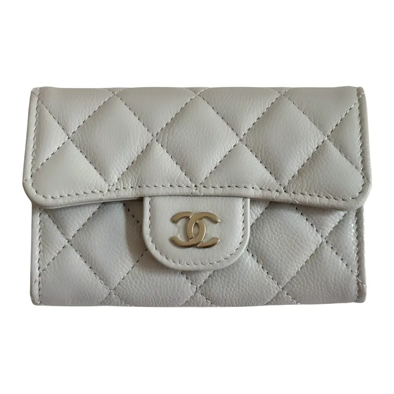 CHANEL Calfskin Card Holder Card Holder Women's Light Lime Gray-0