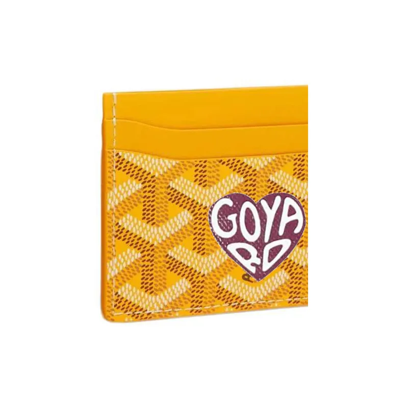 GOYARD Saint-Sulpice Canvas With Calfskin Card Clip Card Holder Unisex Yellow & Burgundy Small Heart-3