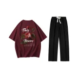 Clothing Set (Top in Burgundy+Pants in Black)