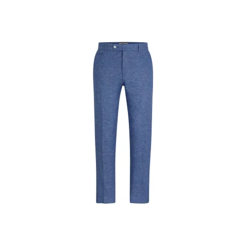 HUGO BOSS SS24 Slim-Fit trousers nero In A Micro-Patterned Linen Blend Suit Trouser Men's Blue