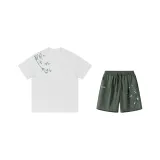 White T-Shirt+Army Green (Chinoiserie 2-Piece Set)