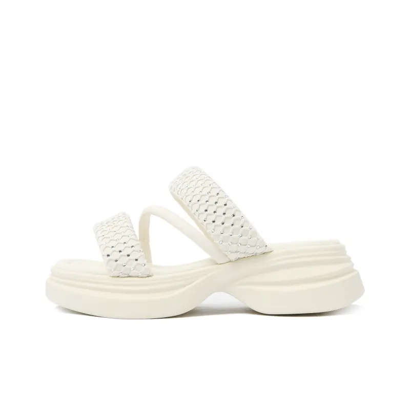 CAMEIDO PU Polyurethane Shock Absorbers Slide Slippers Women's Ecru-0