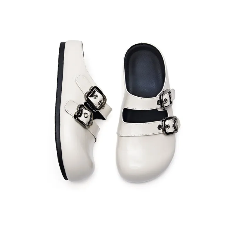 BURGELY Rubber Sole Leather Patchwork Quiet Closed Toe Slippers Women's-11