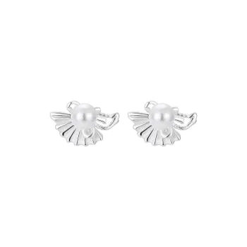 Happy Tide S999 Fine Silver, Shell Pearl Stud Earrings Women's