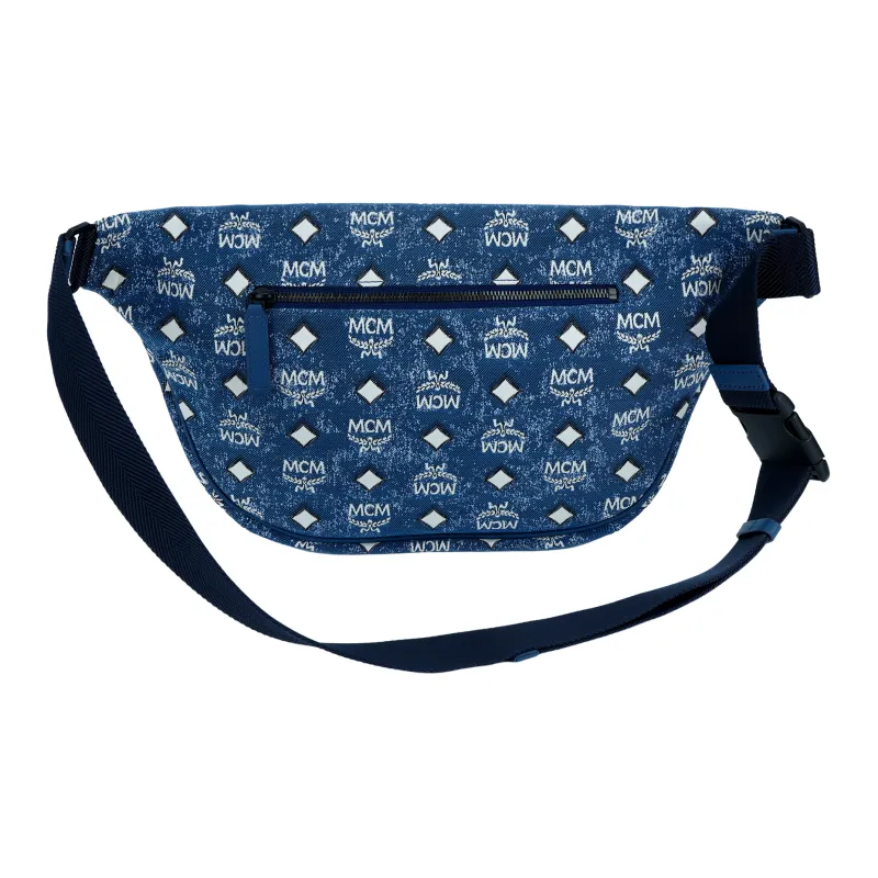 MCM Fursten Visetos Denim Jacquard Nappa Leather Trim Shoulder Bag, Crossbody Bag, Fanny Pack Regular Women's Blue-2