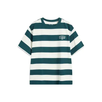 LiNing Sports Trend Series T Shirt Unisex White And Green Stripes