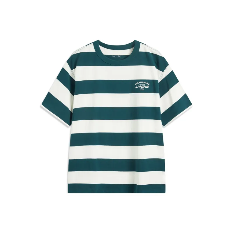 LiNing Sports Trend Series T Shirt Unisex White And Green Stripes-0