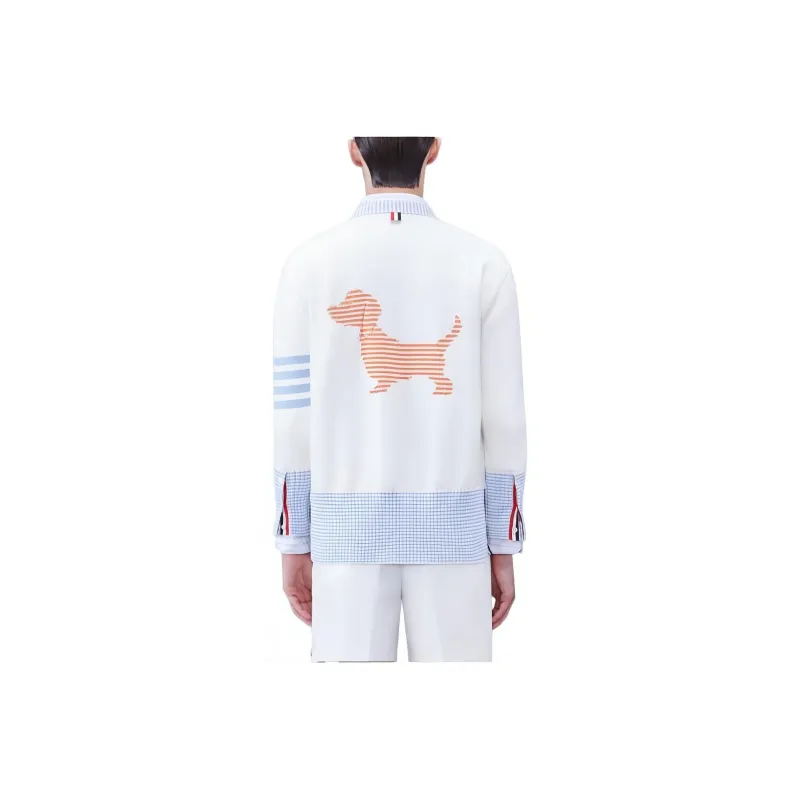 THOM BROWNE· Cotton 4 Bar V Neck Hector Cardigan Knitwear Men's White-3