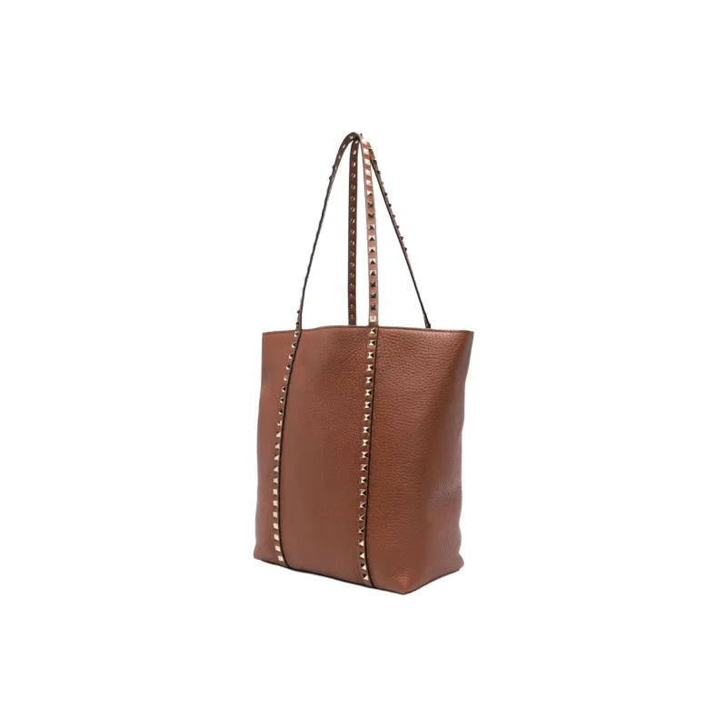 Valentino Rockstud Leather Tote Bag, Shopping Bag, Handbag Women's Brown-1