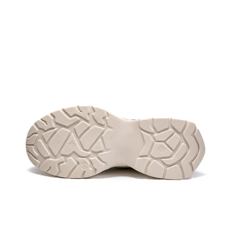 Pnj Slip Resistant, Abrasion Resistant, Breathable, Height Increasing Low Top Chunky Sneakers Unisex Beige Multicolor-6