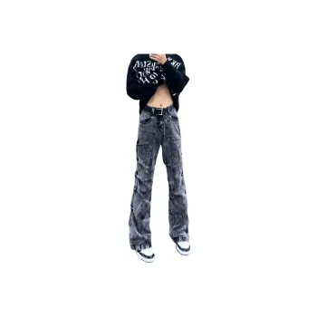 FONDLOOK Jeans Unisex Black Gray Color