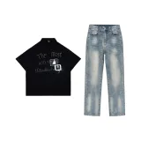Black Polo Shirt+Vintage Blue Jeans
