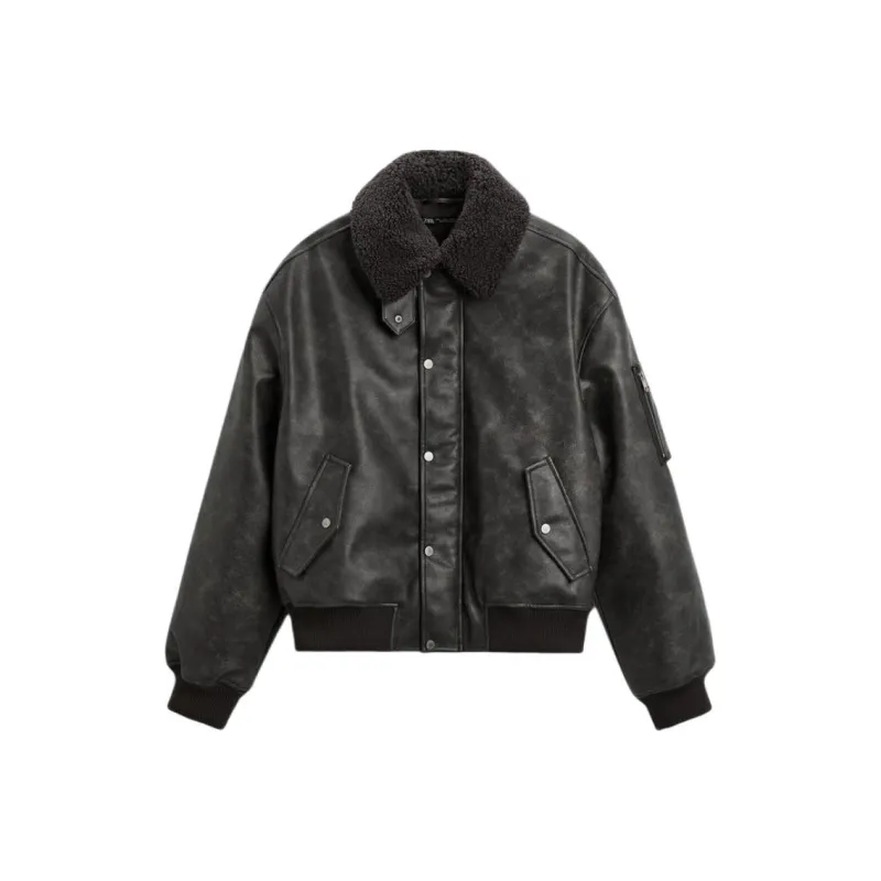 ZARA Leather Jacket Men's Brown-0