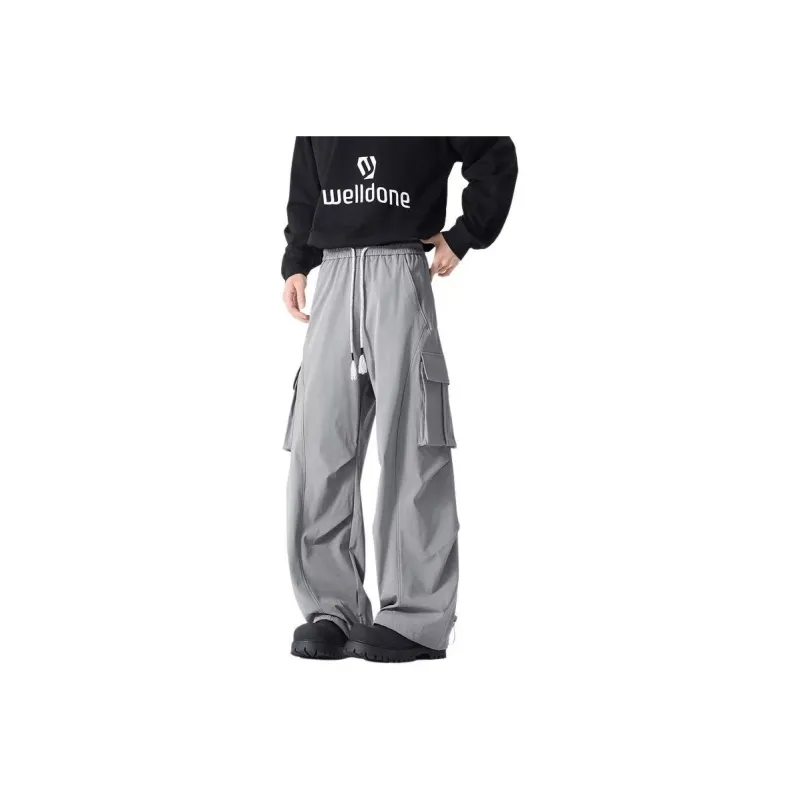 NOME Vintage Casual Fashion Lace Up Straight Fit Wide Leg Casual Pants Unisex-5