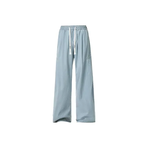 HOKLV Casual Pants Unisex Washable Light Blue