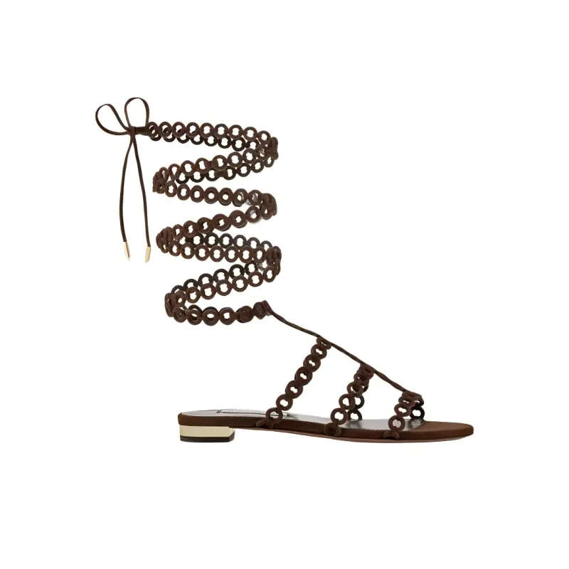 AQUAZZURA Infinity Chain Gladiator Roman Sandals Women's Brown-1