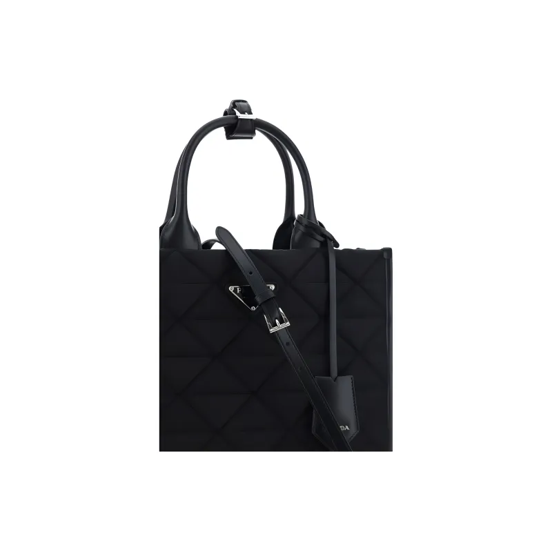 PRADA Leather With Canvas With Nylon Tote Bag, Shopping Bag, Shoulder Bag, Handbag Unisex Black-3