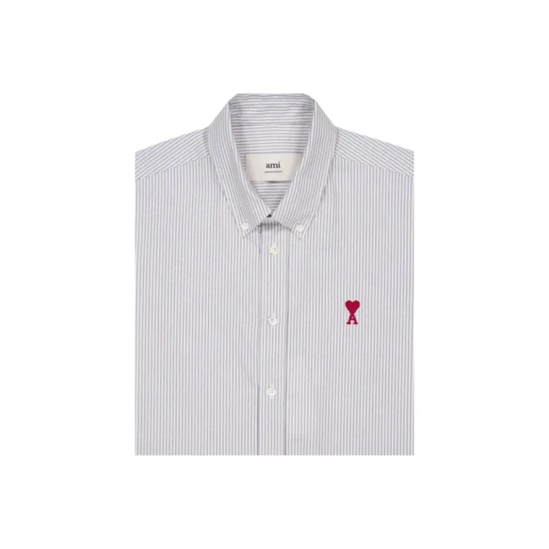 Ami Paris Ami De Coeur Logo Embroidered Pinstriped Shirt-2