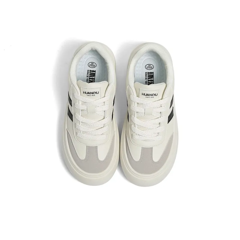 HUANQIU Non slip Lightweight Low Top Skateboard Shoes Men's Beige-5