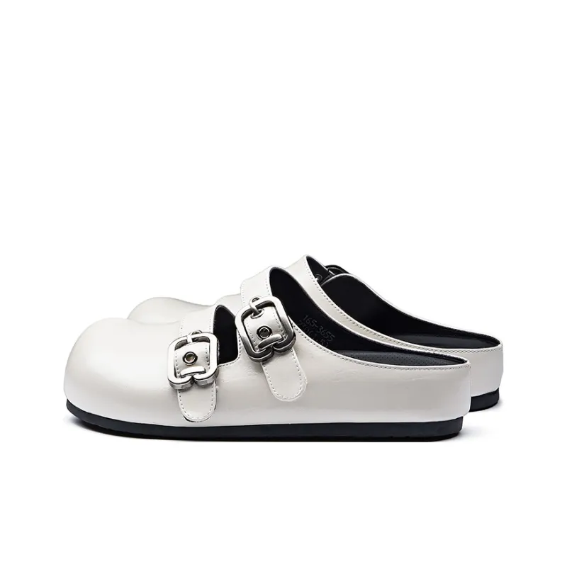 BURGELY Rubber Sole Leather Patchwork Quiet Closed Toe Slippers Women's-9