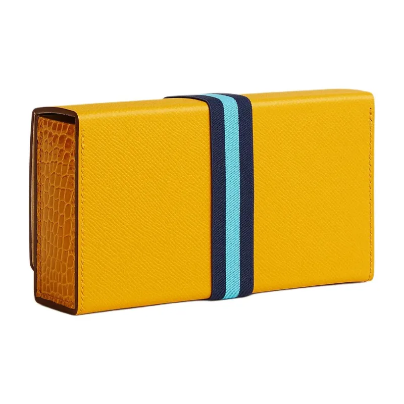 HERMES Calfskin With Crocodile Leather Clutch Women's Yellow-1