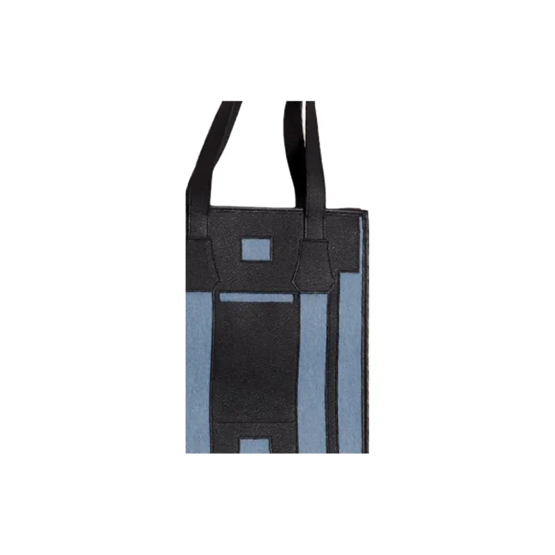HERMES Calfskin With Canvas Tote Bag, Shopping Bag, Handbag, Shoulder Bag Women's Black & Blue-1