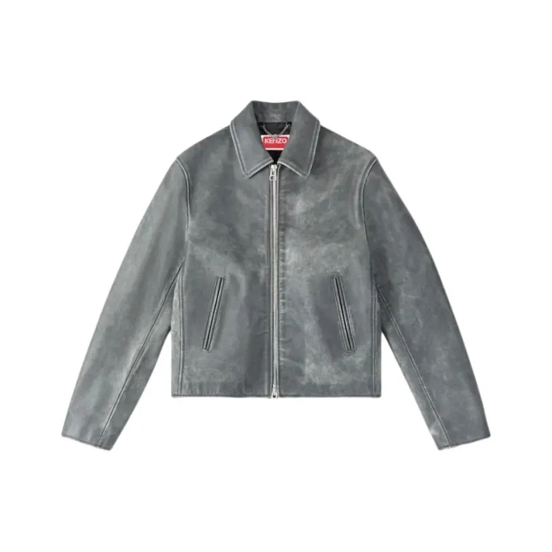 KENZO SS25 Leather Jacket Men's Mist Gray-0