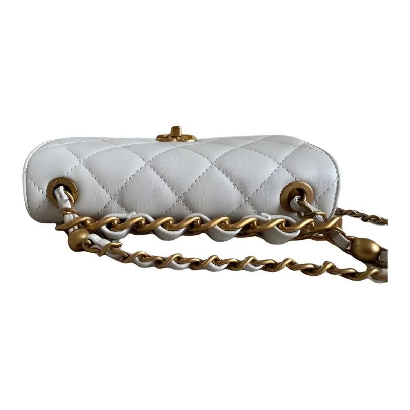 CHANEL Calfskin Crossbody Bag, Shoulder Bag Mini Women's White-3