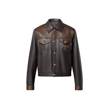 LOUIS VUITTON Embellished Leather Trucker Jacket
