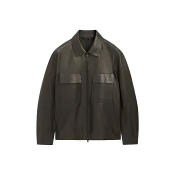 Massimo Dutti Leather Jacket Men's Dark Green