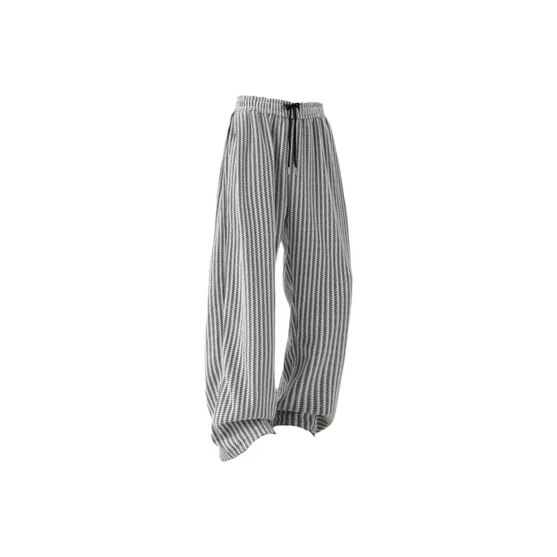 MXDT Casual Pants Unisex Black White Stripes-0