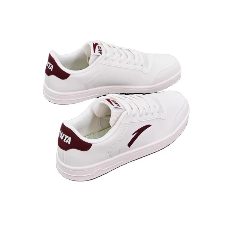 Anta Waterproof Abrasion Resistant Lightweight Low Top Skateboard Shoes Women's White Red-1