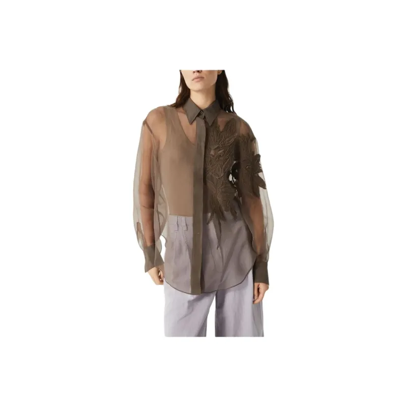 Brunello Cucinelli Herbarium Appliqué Crispy Satin Shirt-4
