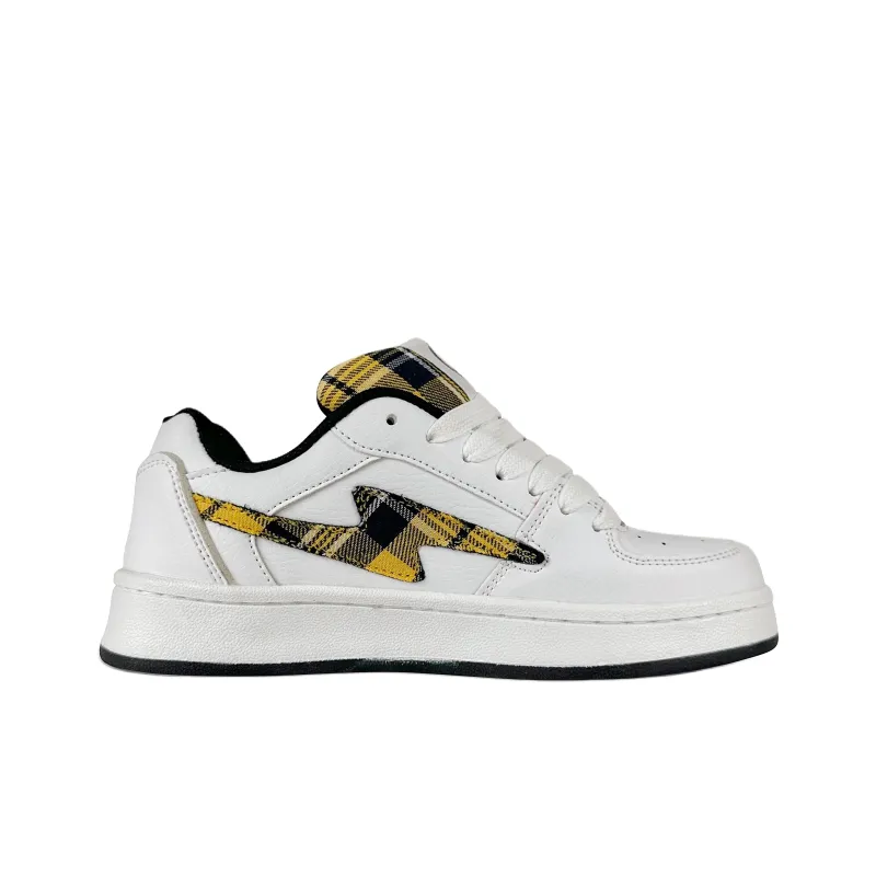 Rongchuan Slip Resistant, Abrasion Resistant, Lightweight Low Top Skateboard Shoes Unisex Scottish White Yellow-1