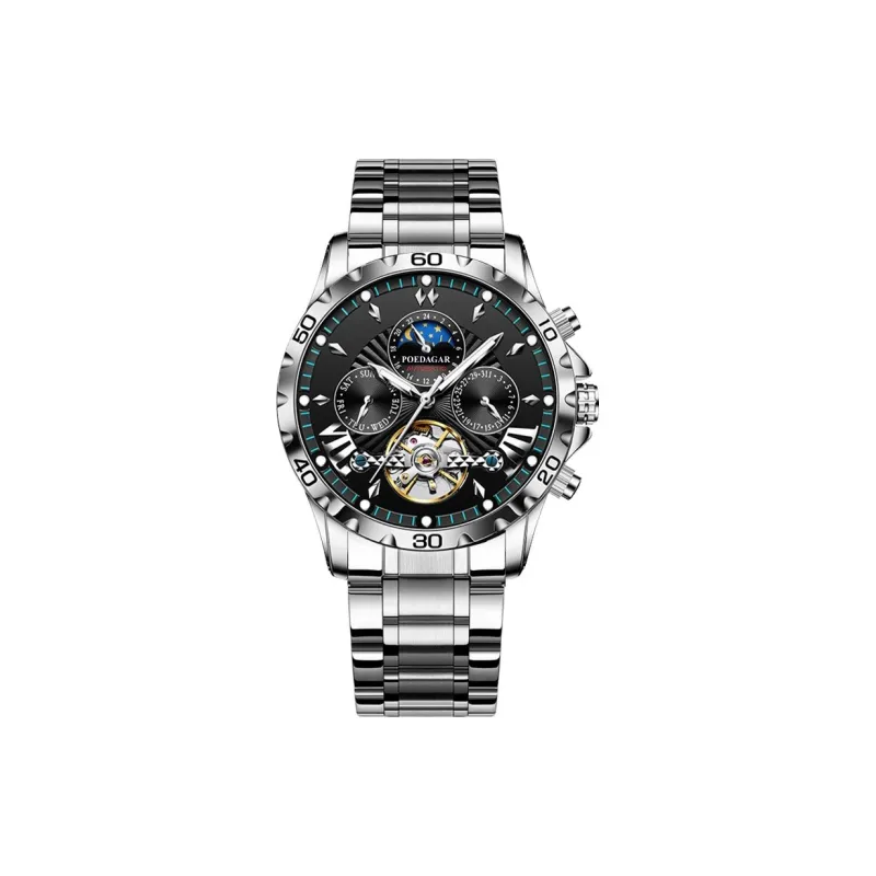 POEDAGAR Automatic Mechanical Movement Stainless Steel Watchband Watch Men's Watches Black Dial-1
