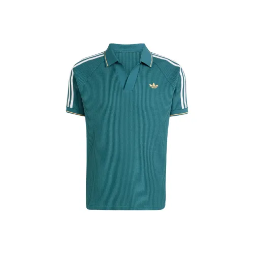 Adidas Originals WAFFLE KNIT Polo Shirt Men's Detective Green/Light Orange Yellow/White