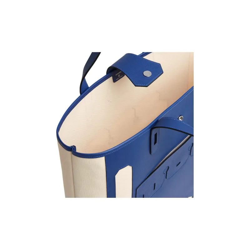 HERMES Monsieur B Canvas With Calfskin Canvas Bag, Tote Bag, Shopping Bag, Handbag Large Size Women's Blue-2