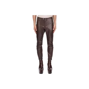 RICK OWENS Leather Pants Men Rosewood
