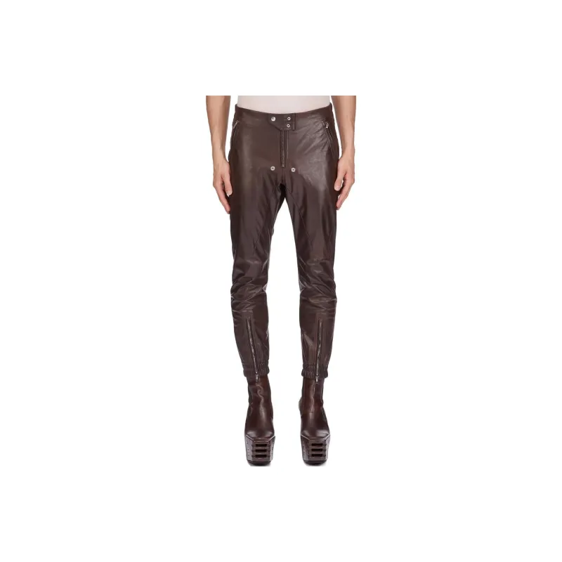 RICK OWENS Leather Pants Men Rosewood-0