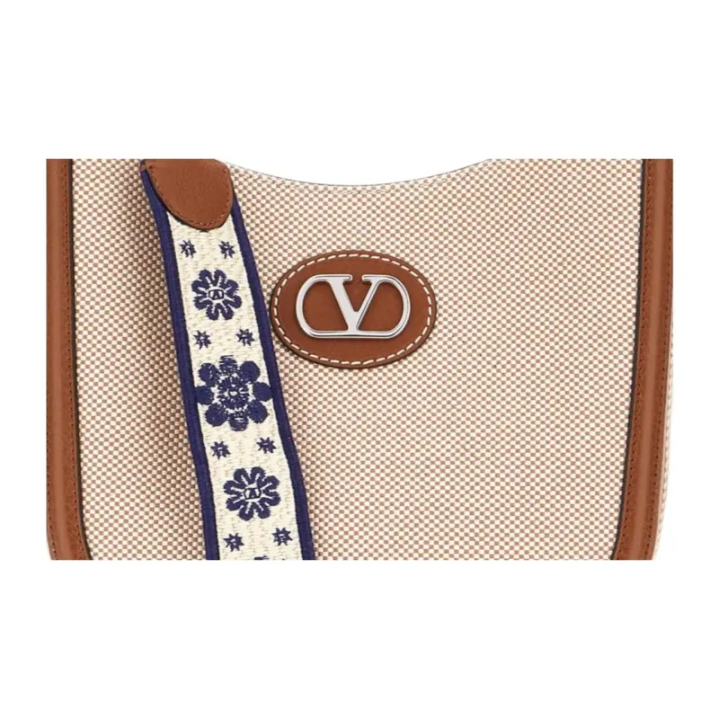 Valentino GARAVANI Fabric With Leather Shoulder Bag Men's Natural-3