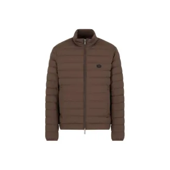 EMPORIO ARMANI Quilted Nylon Full zip Down Jacket With Eagle Logo Patch