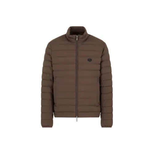EMPORIO ARMANI Quilted Nylon Full zip Down Jacket With Eagle Logo Patch